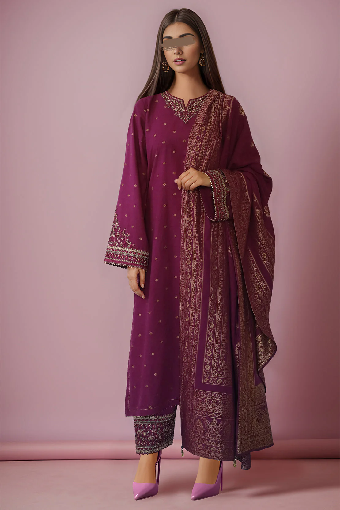 Unstitched Embroidered Jacquard Cotton 3 Piece