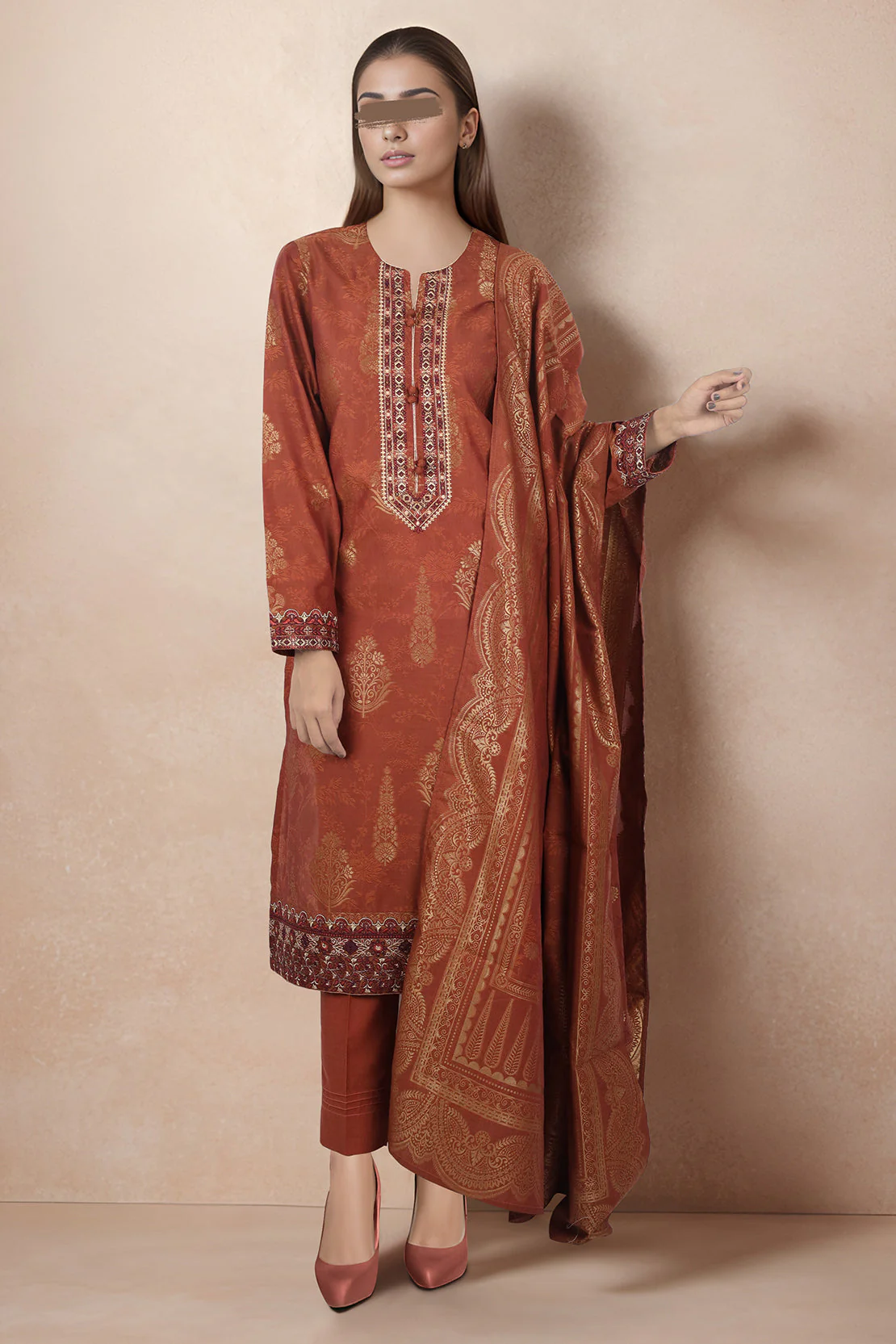 Unstitched Embroidered Jacquard Cotton 3 Piece