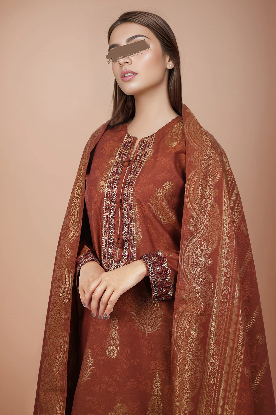 Unstitched Embroidered Jacquard Cotton 3 Piece - Image 2