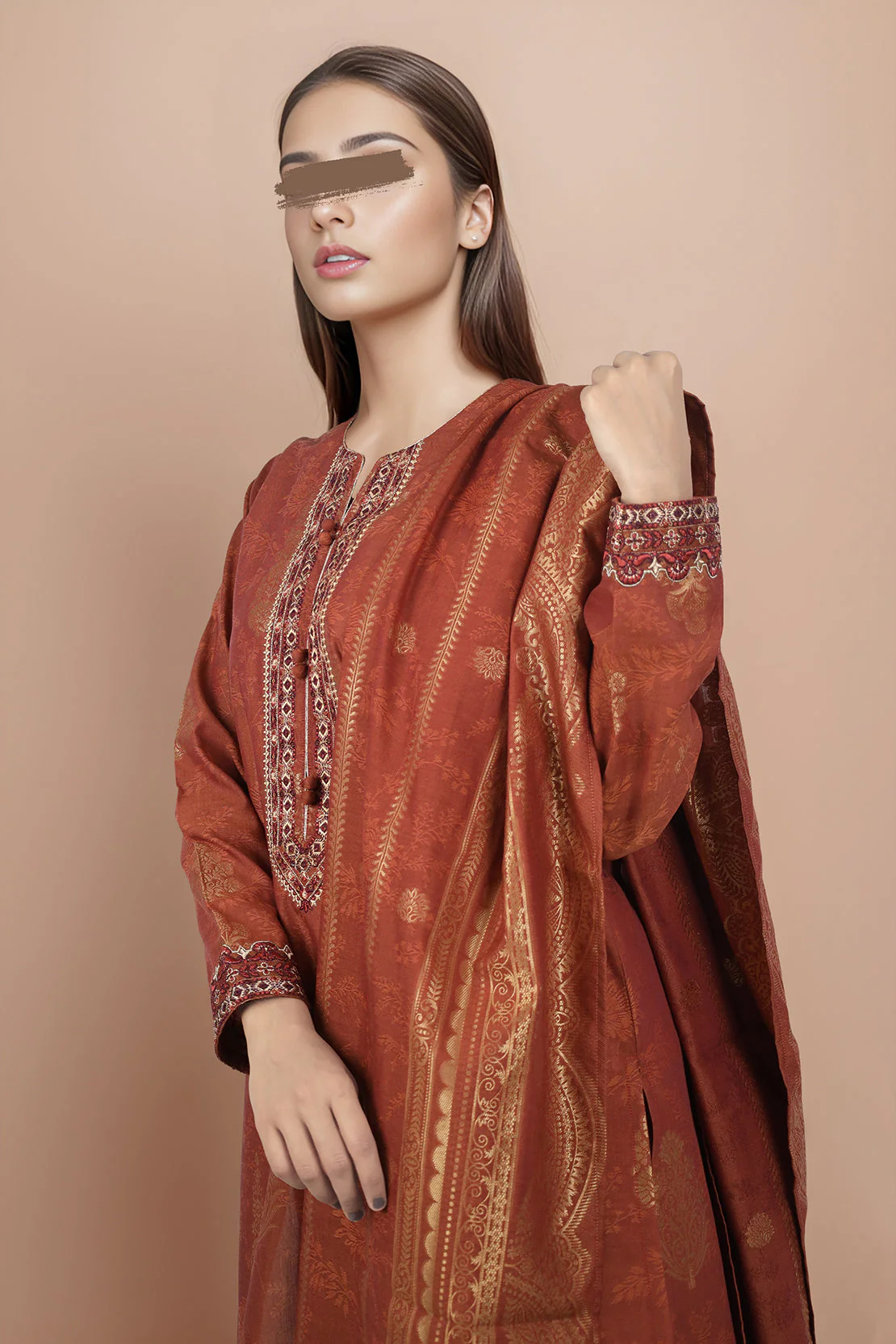 Unstitched Embroidered Jacquard Cotton 3 Piece - Image 3