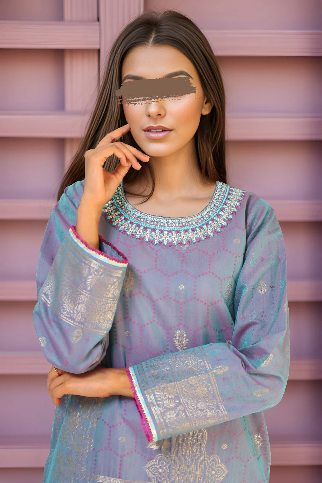 Unstitched Embroidered Jacquard Cotton 3 Piece - Image 2