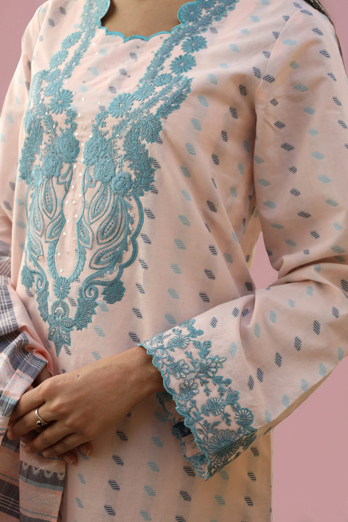 Unstitched Embroidered Jacquard Cotton 3 Piece - Image 3