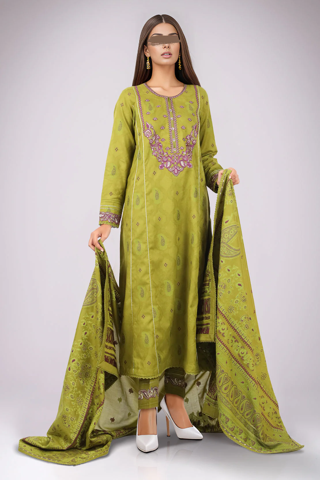 Unstitched Embroidered Jacquard Cotton 3 Piece