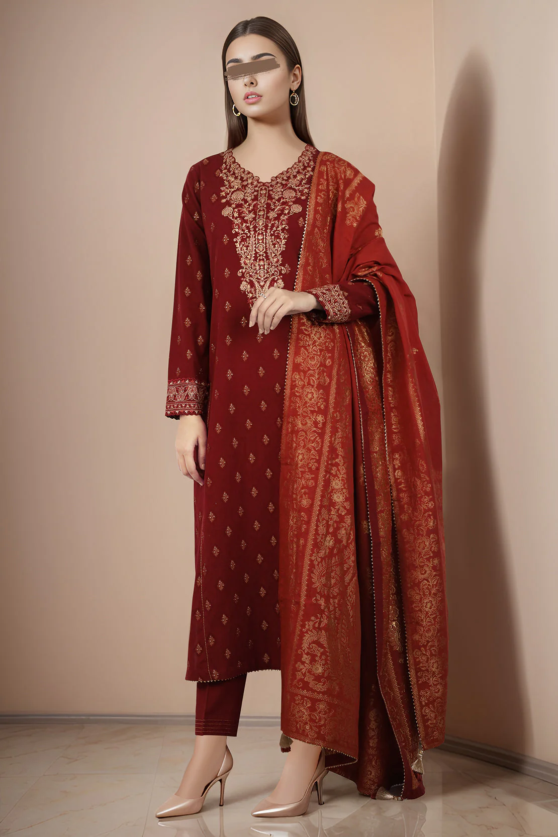 Unstitched Embroidered Jacquard Cotton 3 Piece
