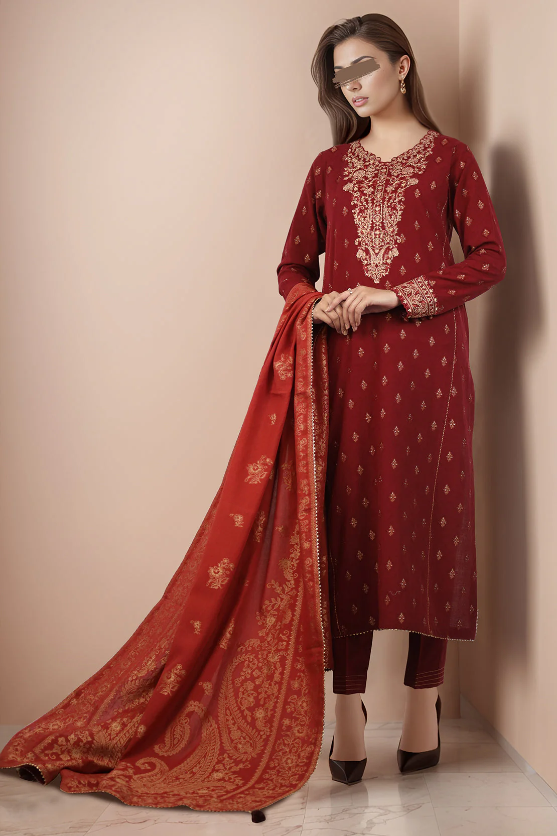 Unstitched Embroidered Jacquard Cotton 3 Piece - Image 3