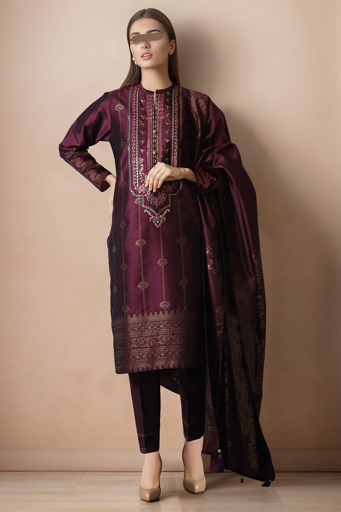 Unstitched Embroidered Jacquard Cotton 3 Piece