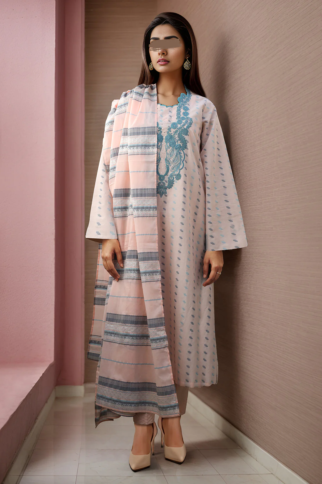 Unstitched Embroidered Jacquard Cotton 3 Piece