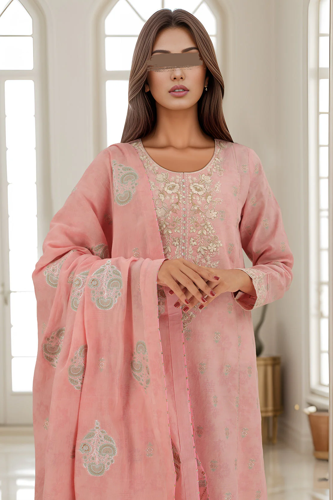 Unstitched Embroidered Jacquard Cotton 3 Piece - Image 2