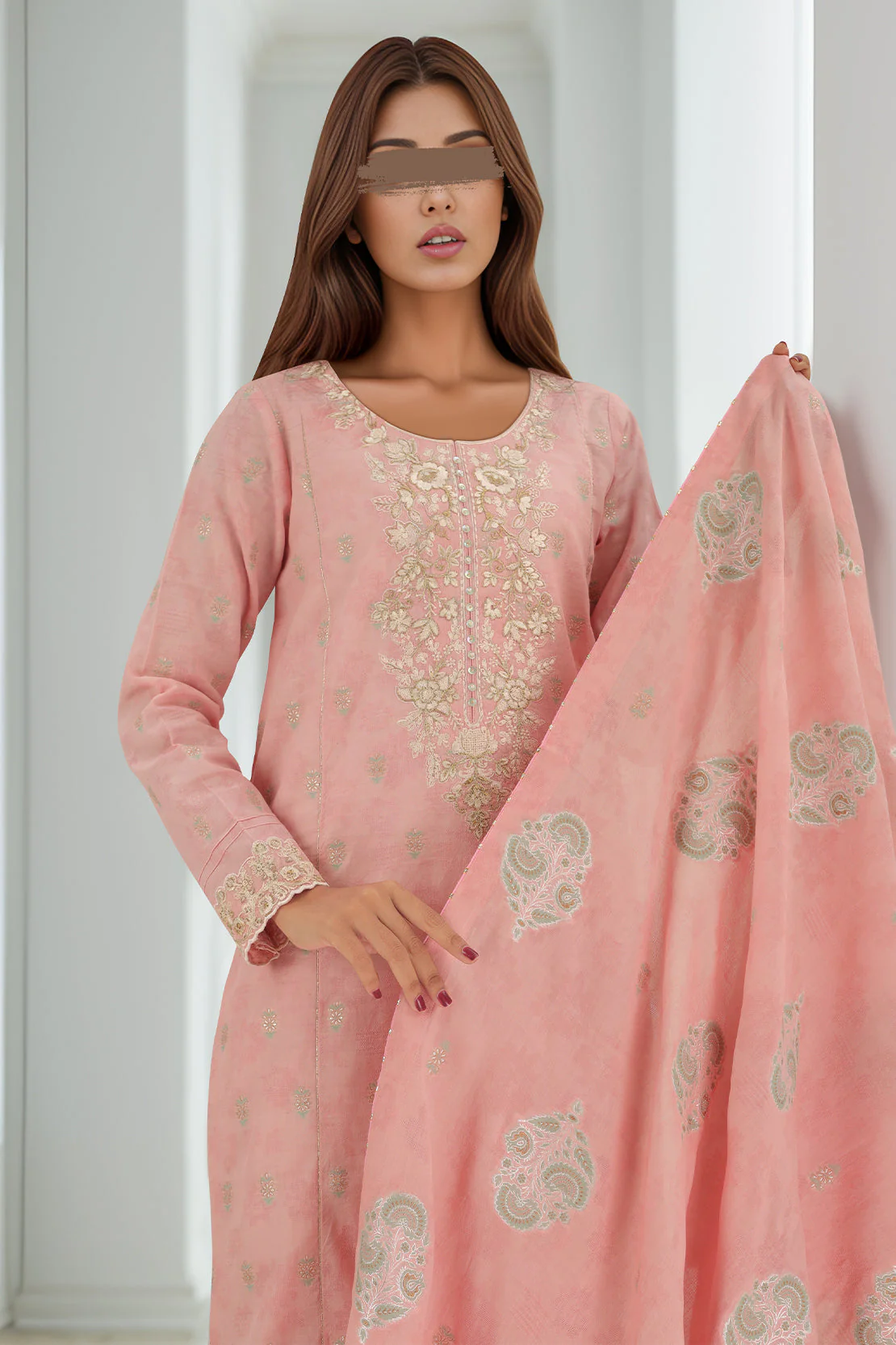 Unstitched Embroidered Jacquard Cotton 3 Piece - Image 3