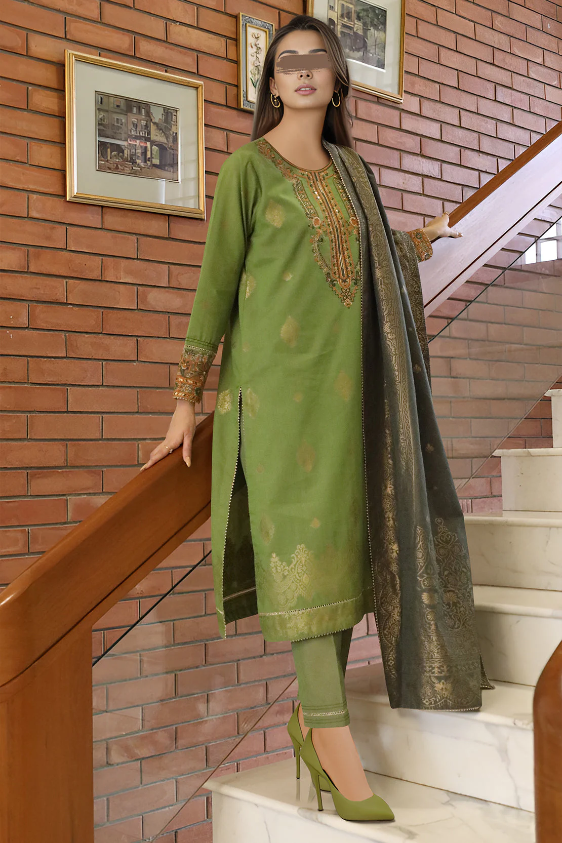 Unstitched Embroidered Jacquard Cotton 3 Piece