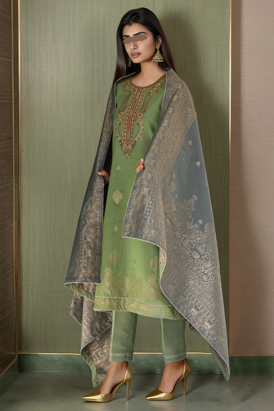 Unstitched Embroidered Jacquard Cotton 3 Piece - Image 2
