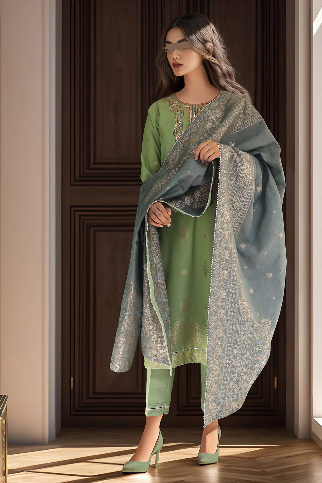 Unstitched Embroidered Jacquard Cotton 3 Piece - Image 3