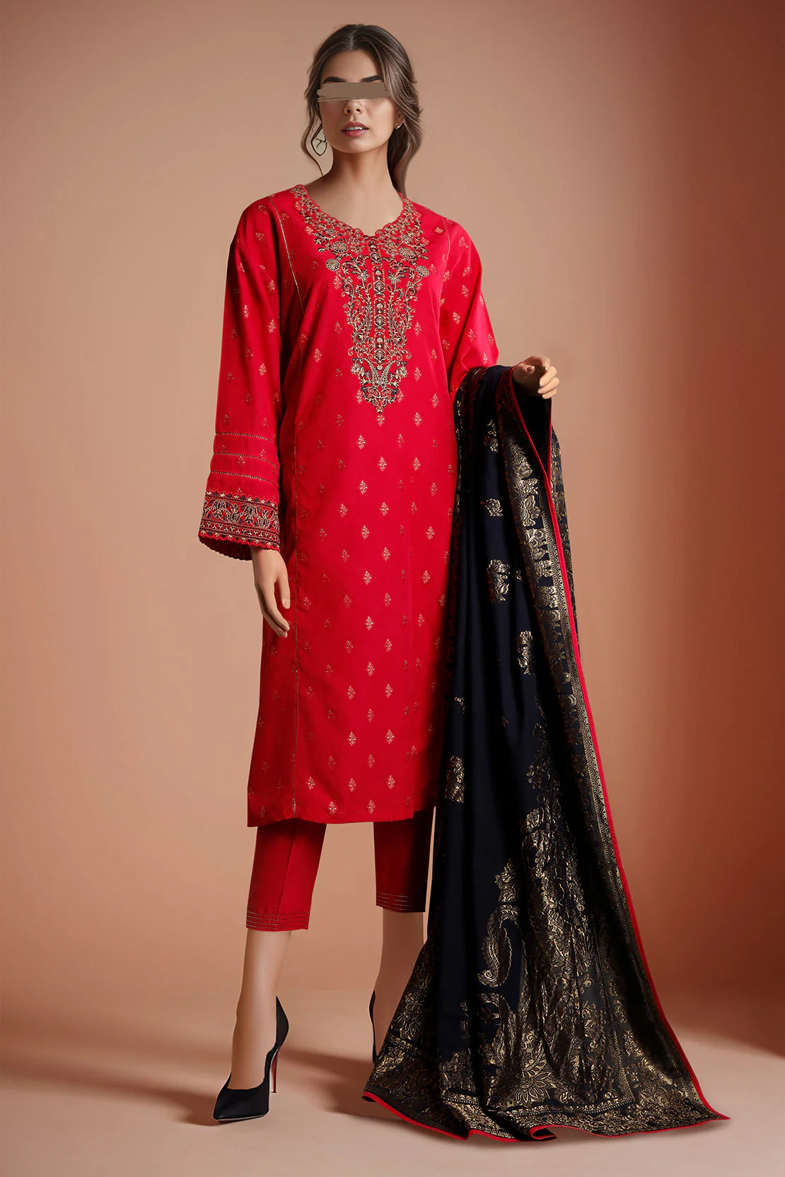 Unstitched Embroidered Jacquard Cotton 3 Piece