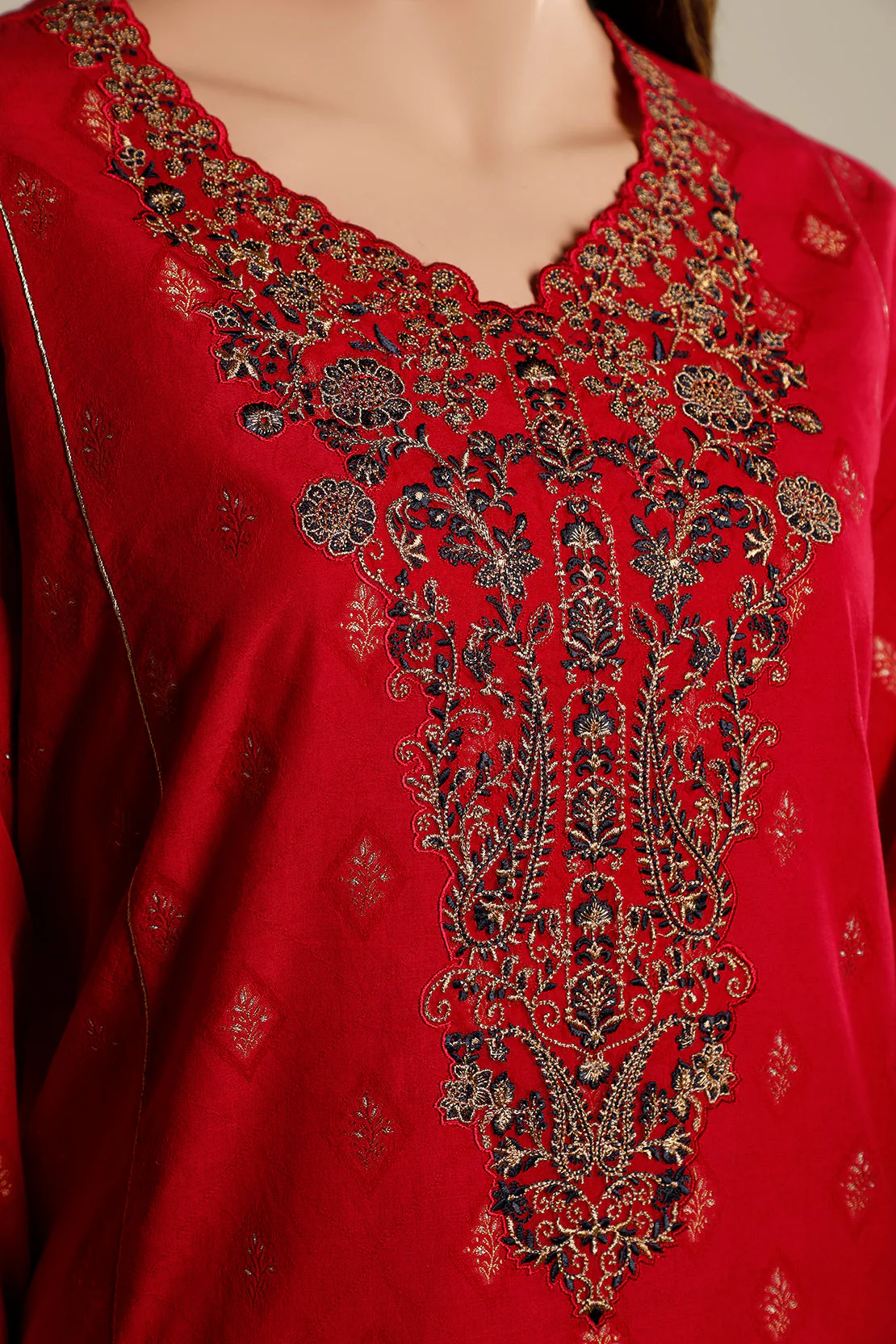 Unstitched Embroidered Jacquard Cotton 3 Piece - Image 3