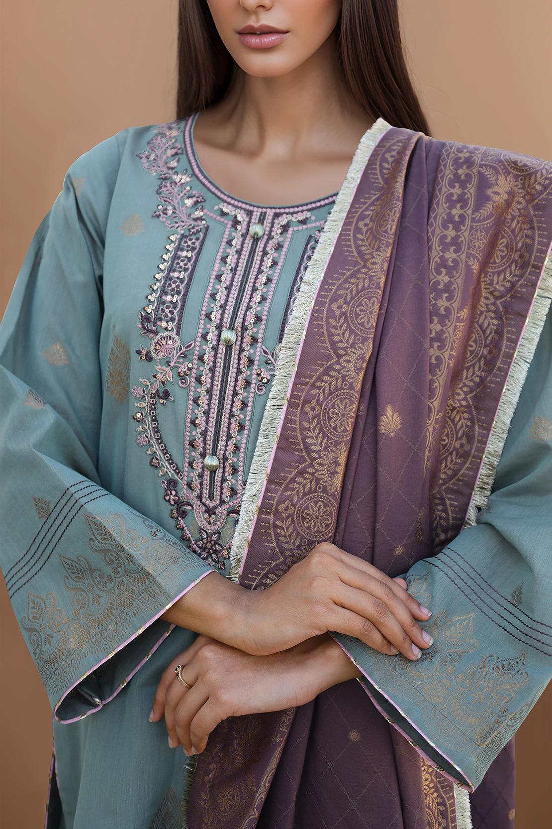 Unstitched Embroidered Jacquard Cotton 3 Piece - Image 2