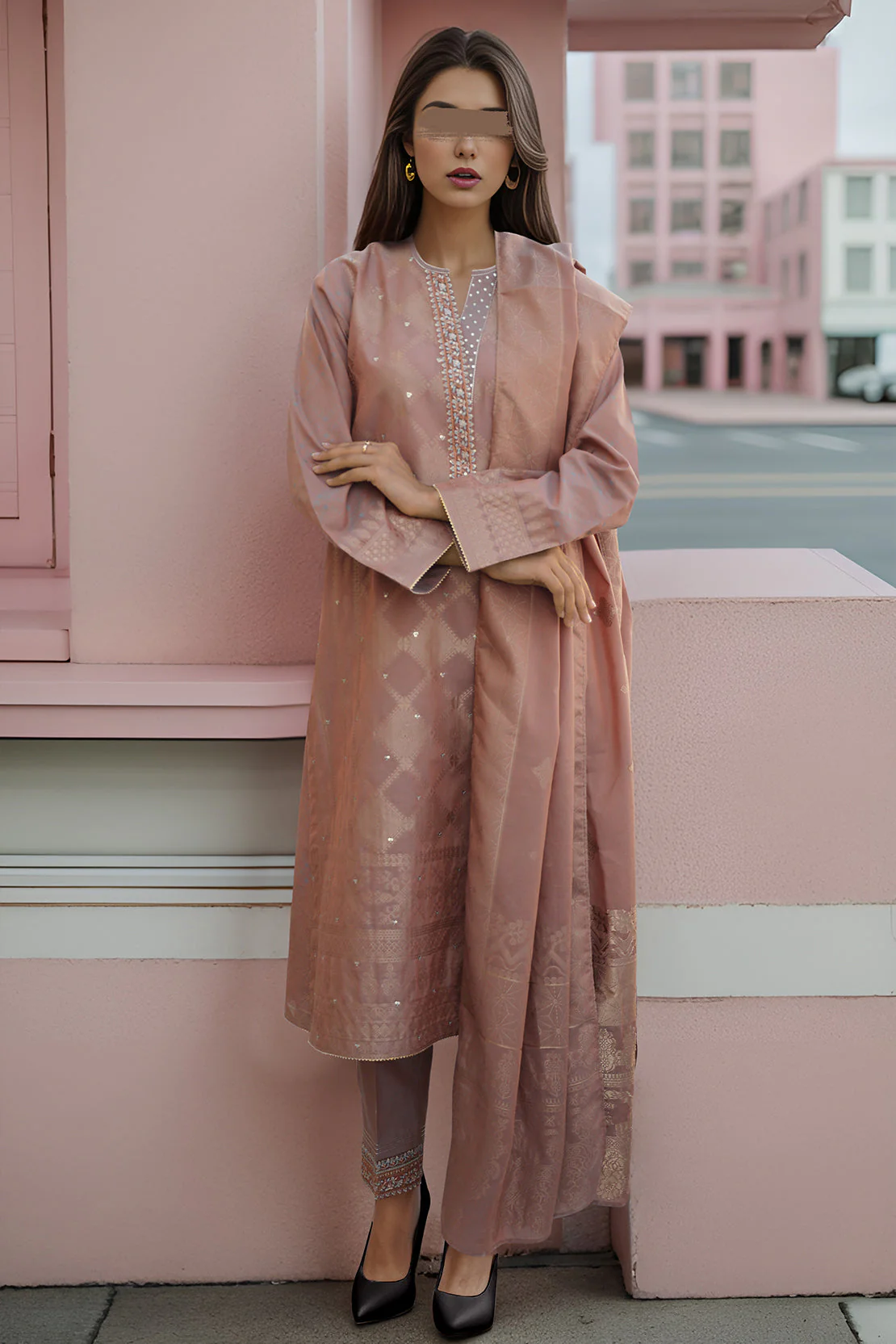 Unstitched Embroidered Jacquard Cotton 3 Piece