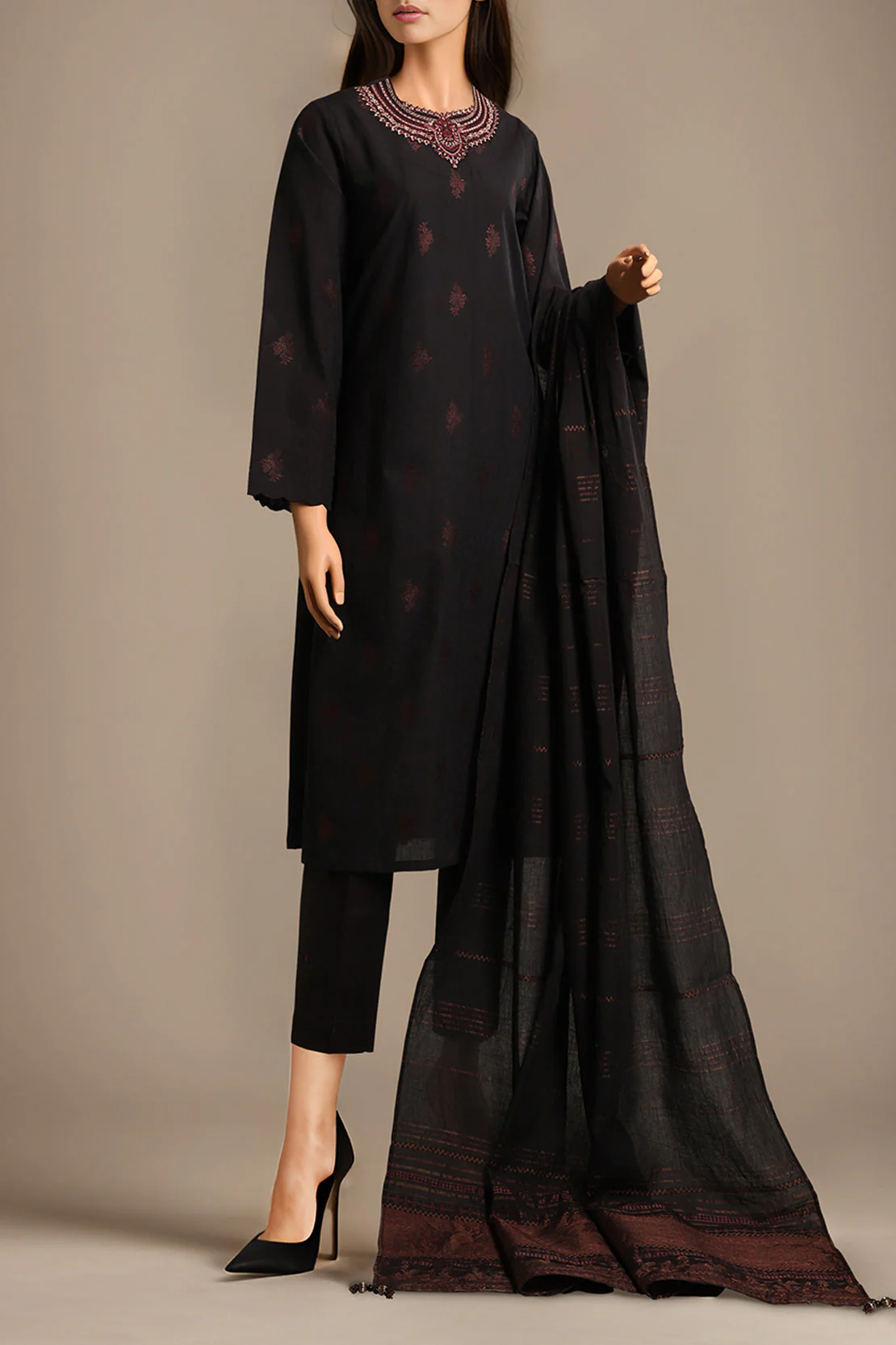 Unstitched Embroidered Jacquard Cotton 3 Piece