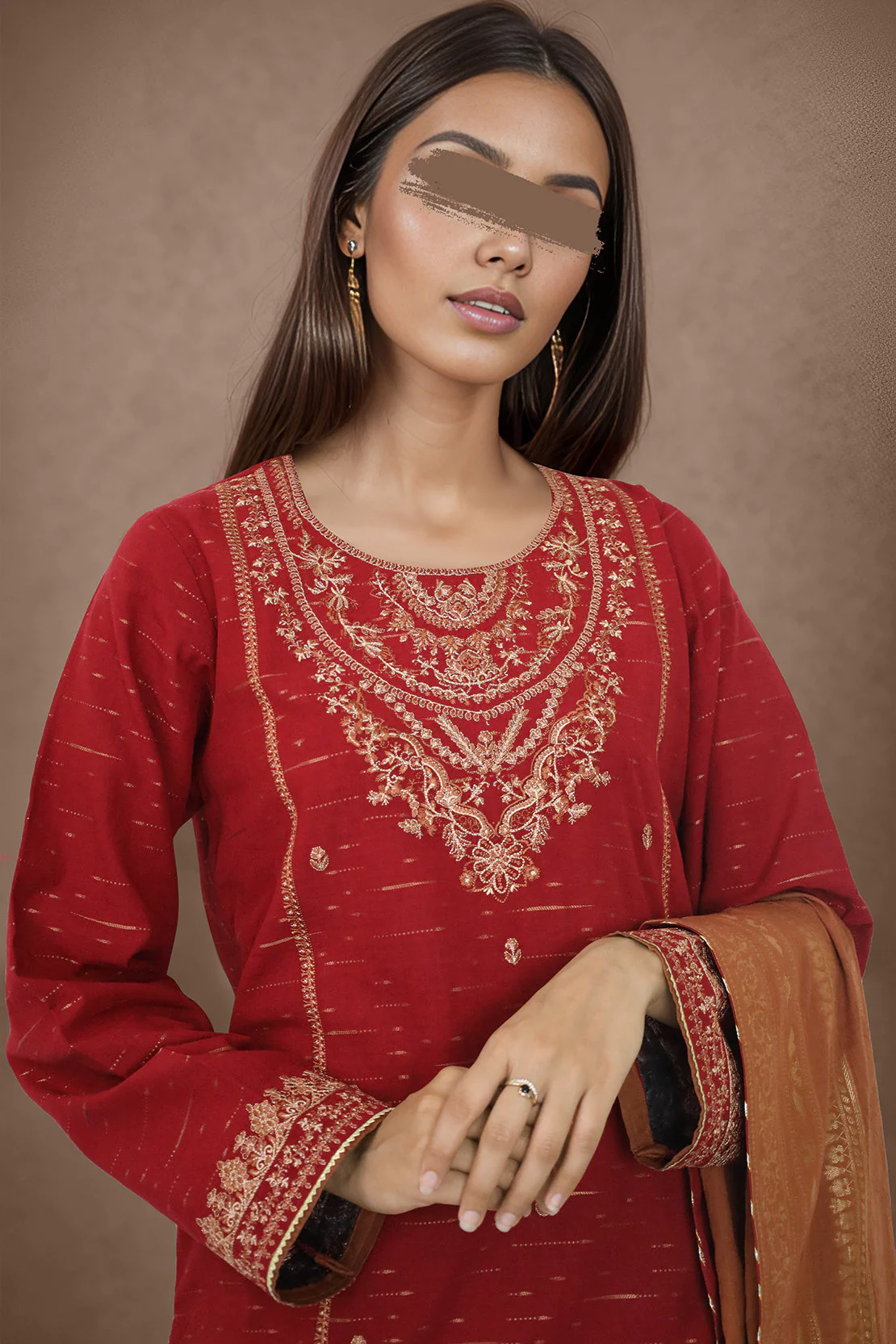 Unstitched Embroidered Jacquard Cotton Shirt - Image 2
