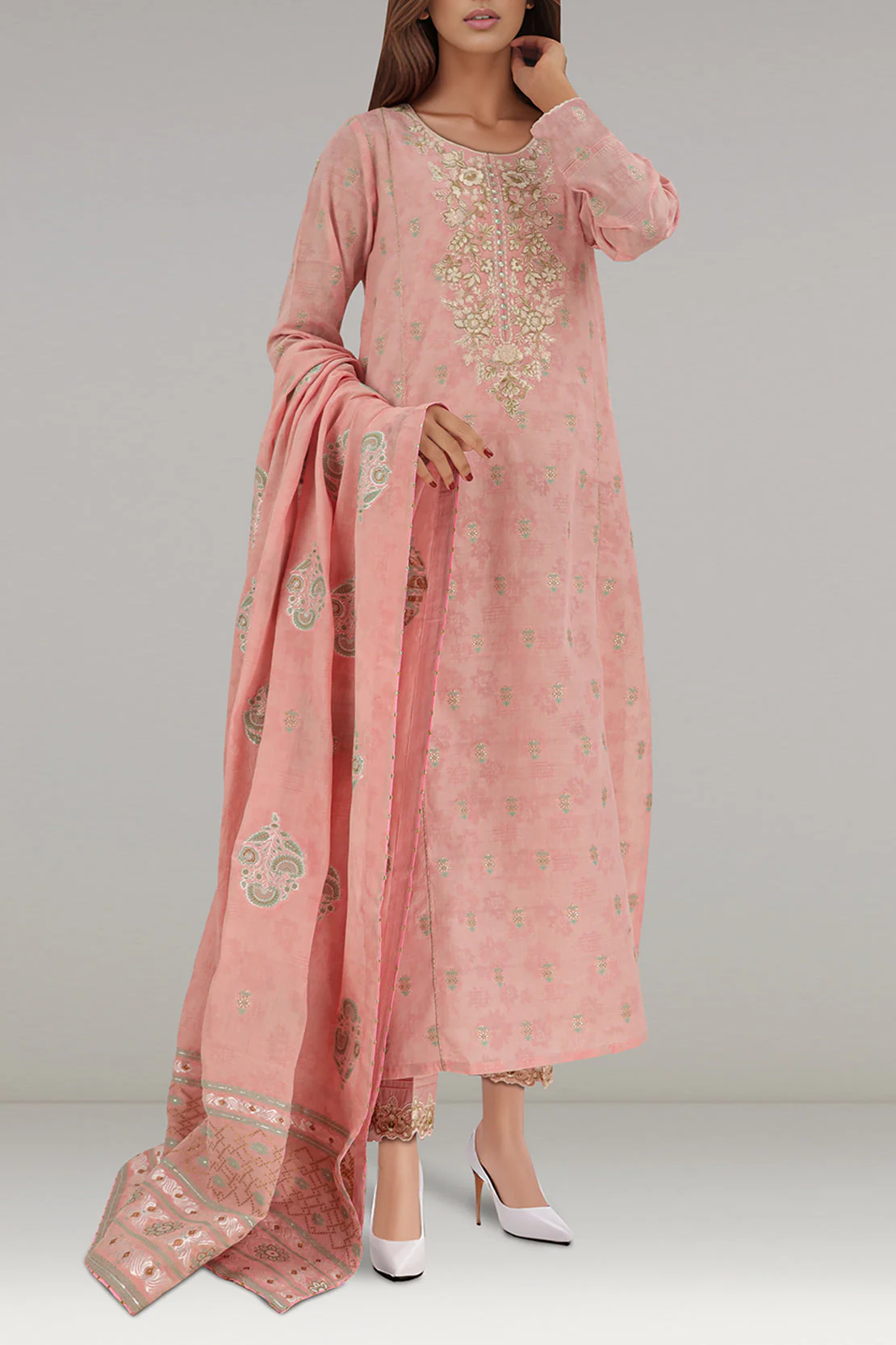 Unstitched Embroidered Jacquard Cotton Shirt