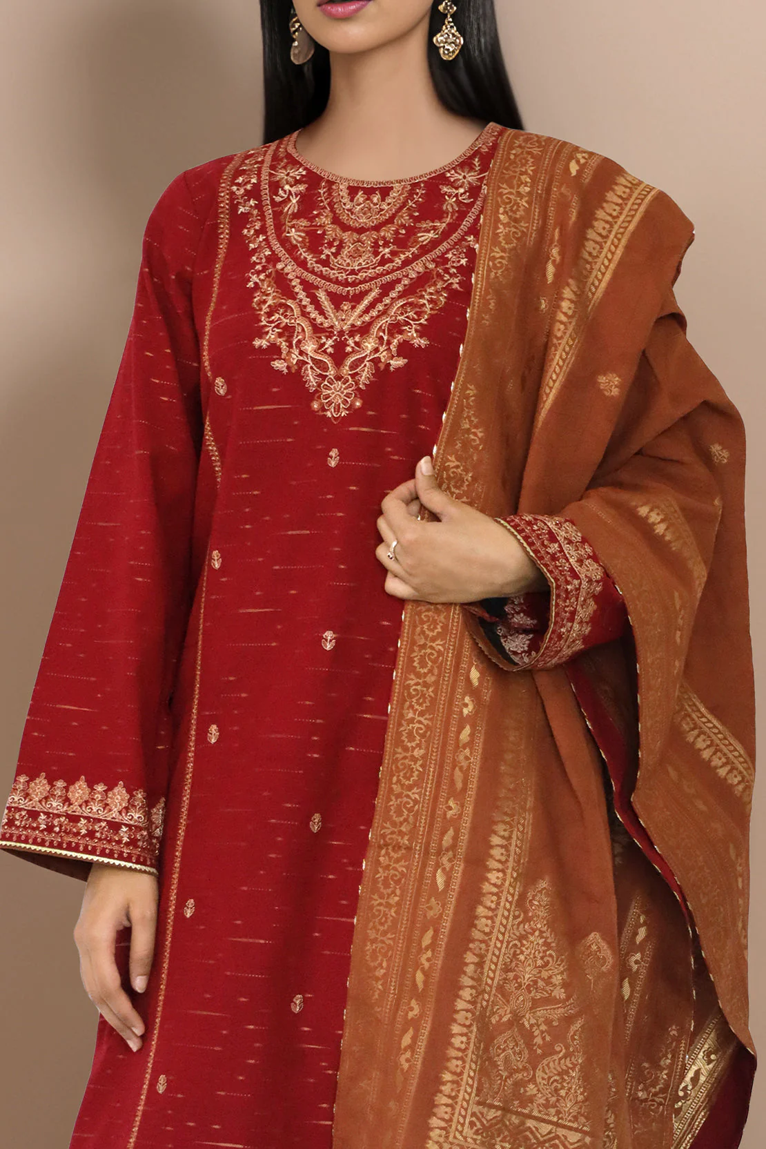 Unstitched Embroidered Jacquard Cotton Shirt