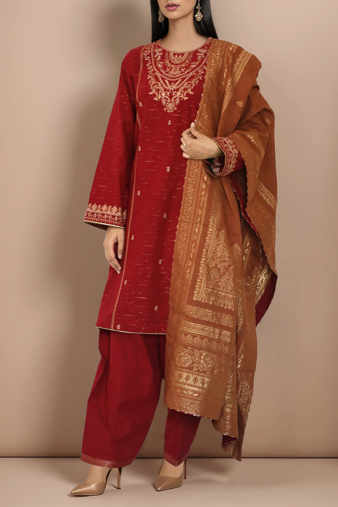 Unstitched Embroidered Jacquard Cotton Shirt - Image 2