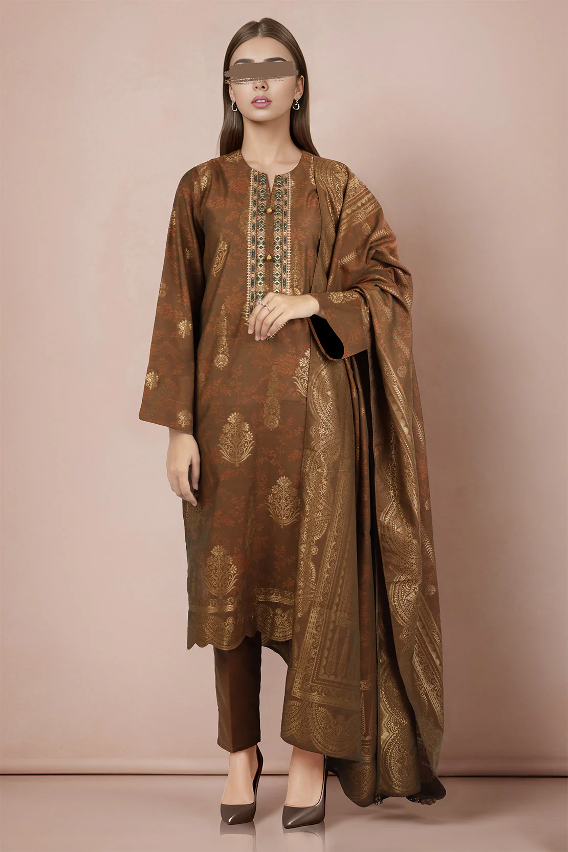 Unstitched Embroidered  Jacquard Cotton Shirt