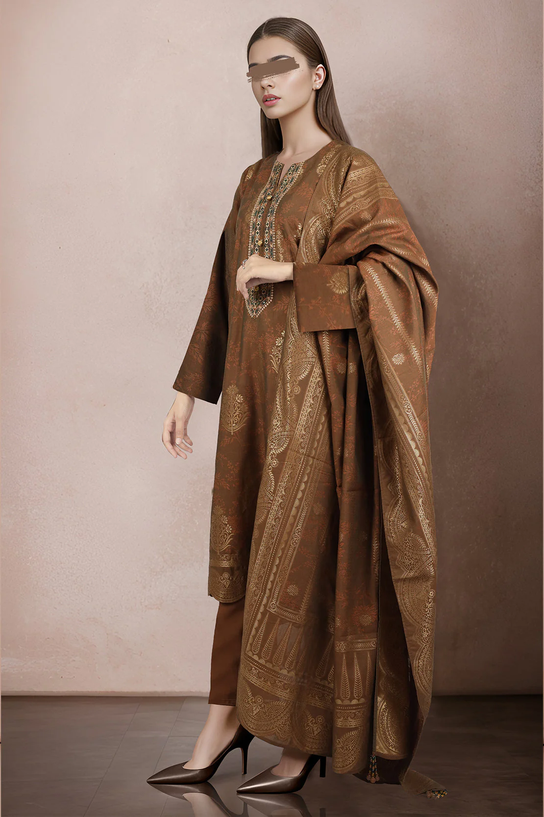Unstitched Embroidered  Jacquard Cotton Shirt - Image 2