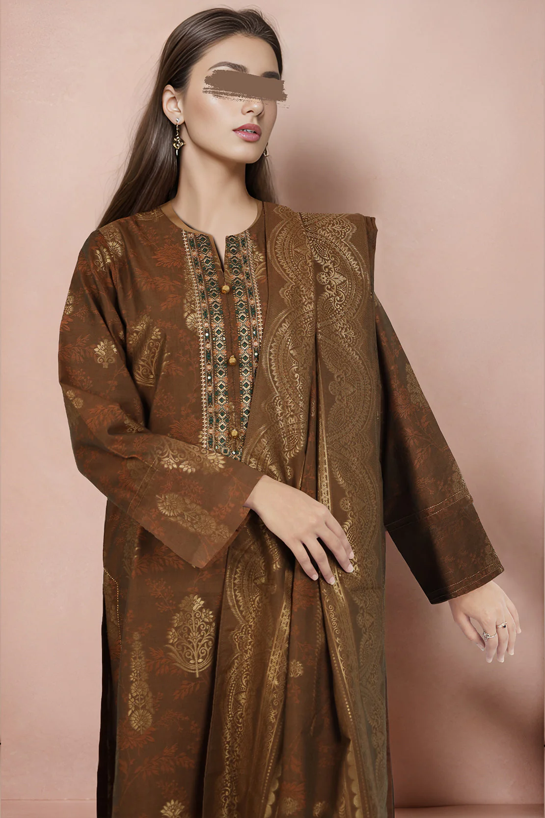 Unstitched Embroidered  Jacquard Cotton Shirt - Image 3