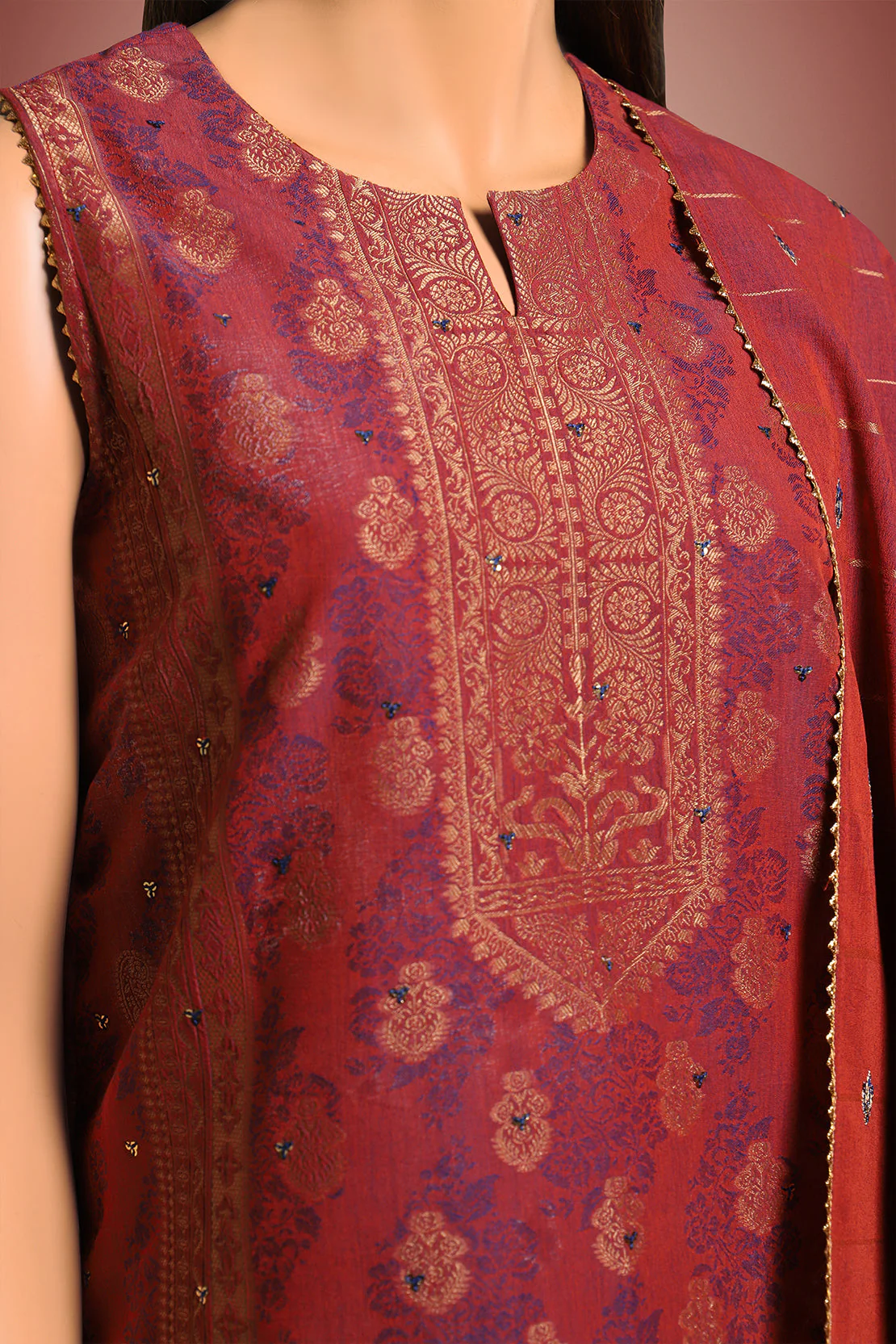 Unstitched Embroidered Jacquard Cotton Shirt - Image 2