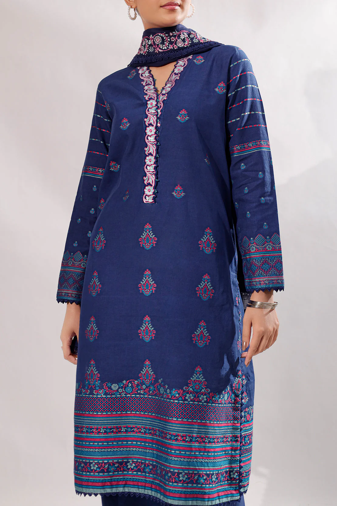 Unstitched Embroidered Jacquard Cotton Shirt - Image 2