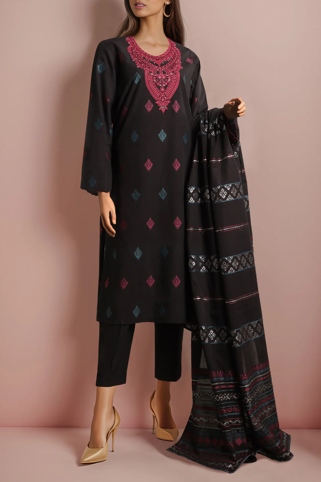 Unstitched Embroidered Jacquard Cotton Shirt