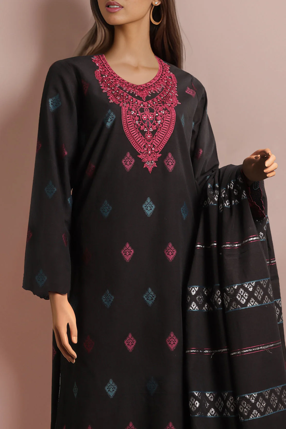Unstitched Embroidered Jacquard Cotton Shirt - Image 2