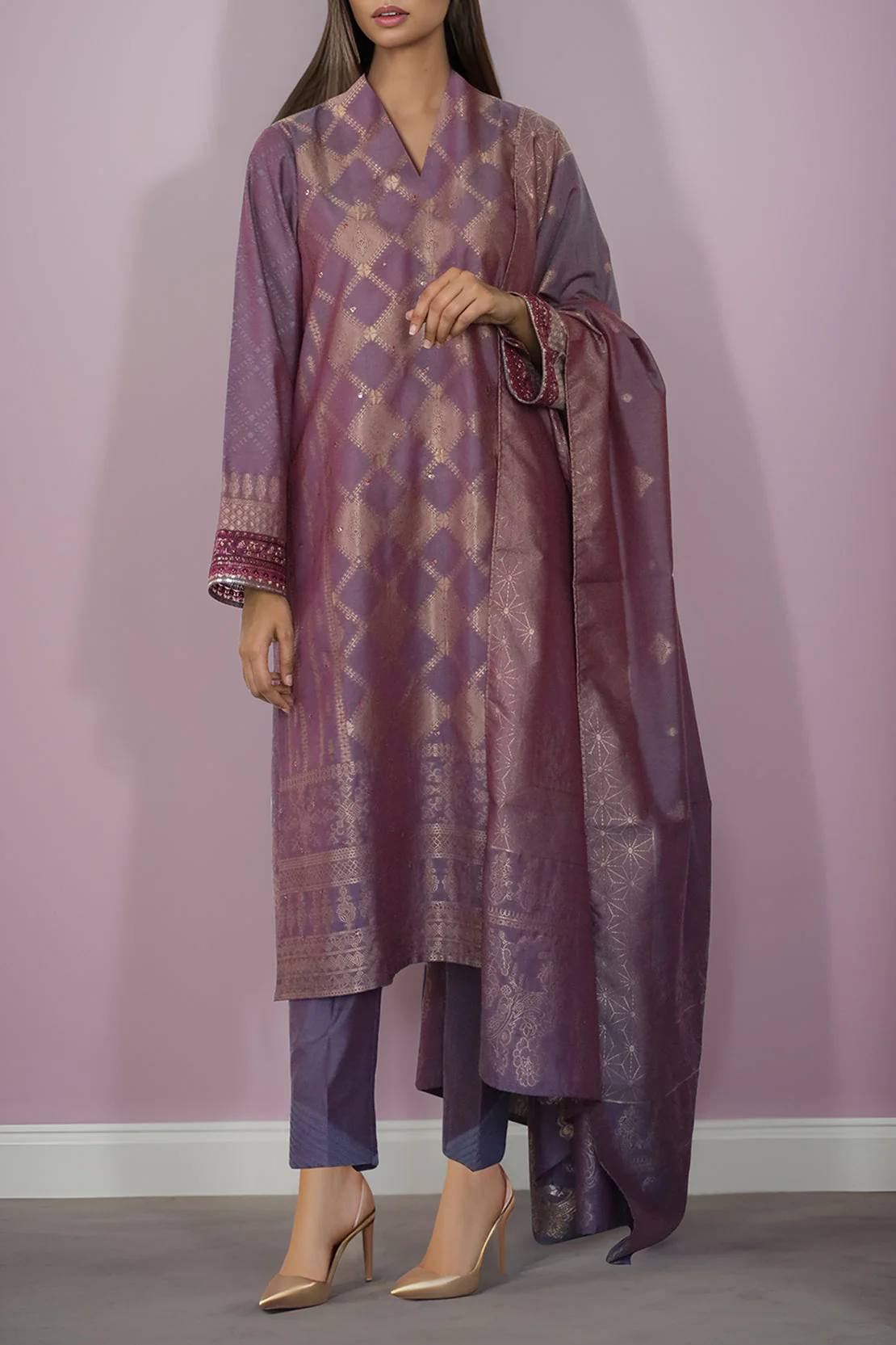 Unstitched Embroidered Jacquard Cotton Shirt