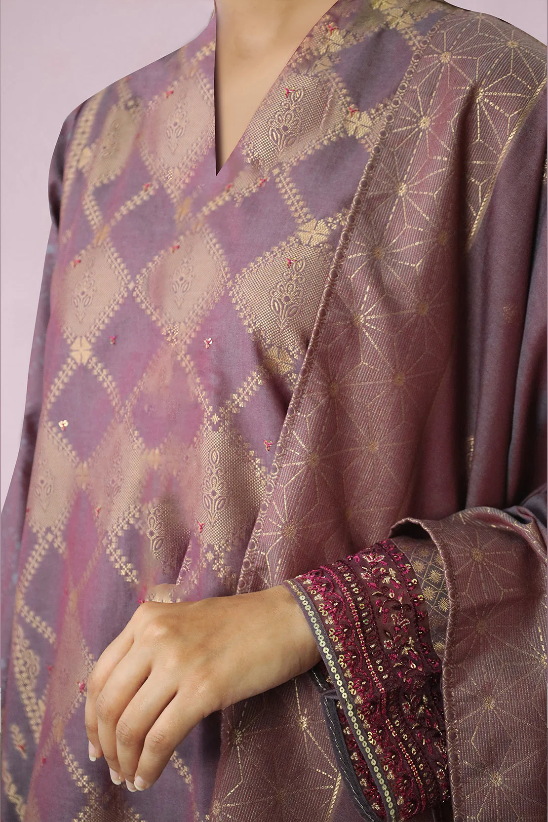Unstitched Embroidered Jacquard Cotton Shirt - Image 2