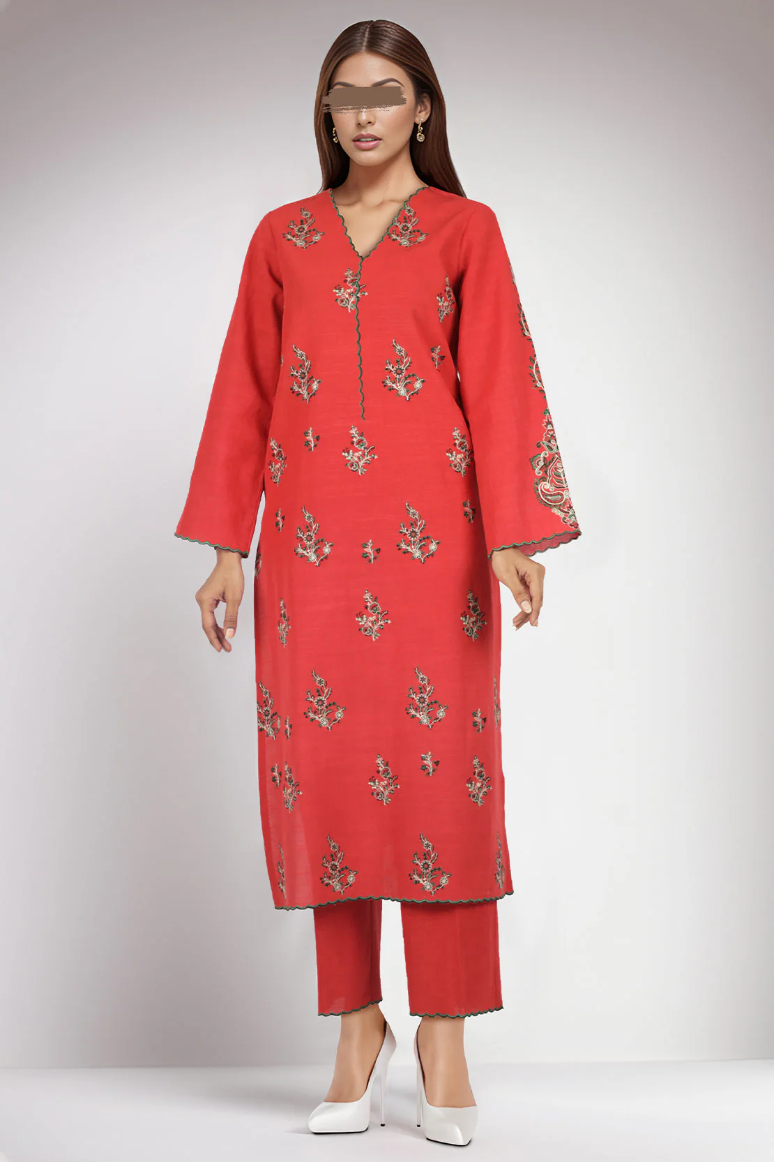 Unstitched embroidered khaddar 2 piece Shirt Trouser