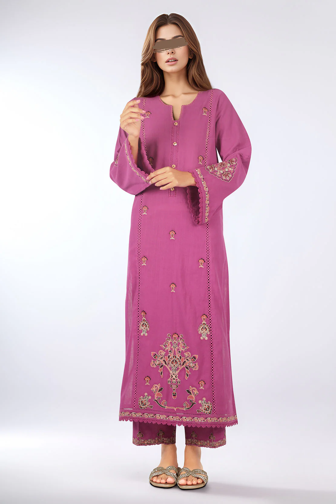 Unstitched Embroidered khaddar 2 piece Shirt Trouser