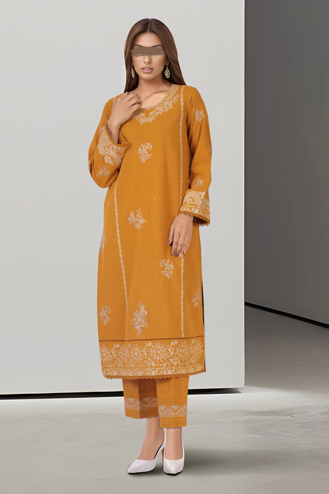 Unstitched Embroidered Khaddar 2 Piece Shirt Trouser