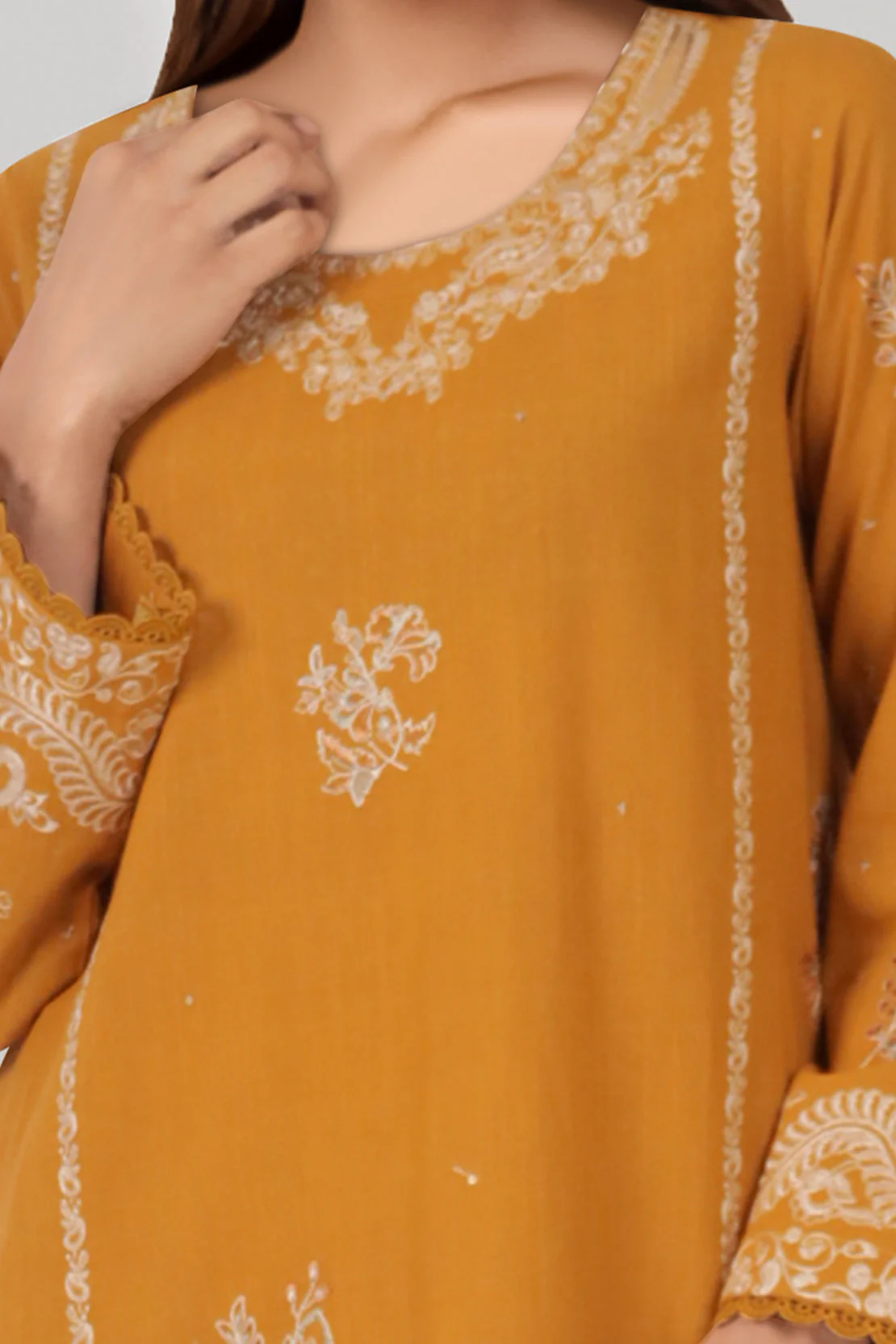 Unstitched Embroidered Khaddar 2 Piece Shirt Trouser - Image 2