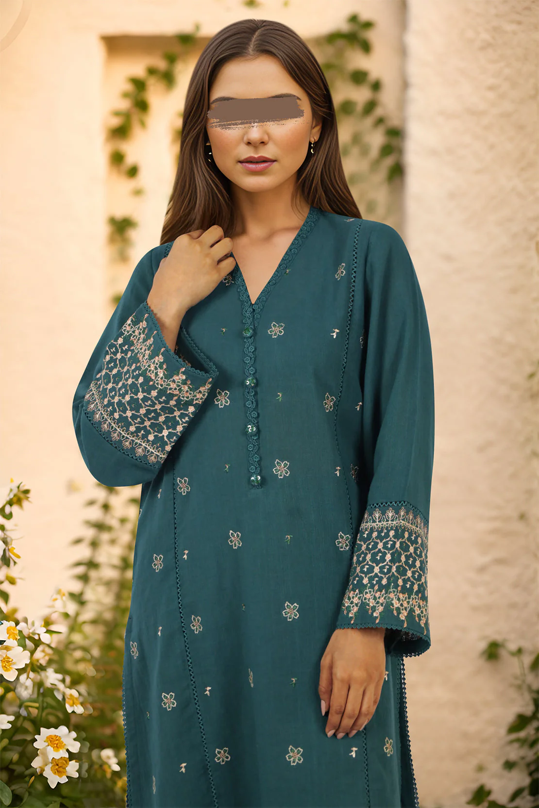 Unstitched Embroidered khaddar 2 piece Shirt Trouser - Image 2