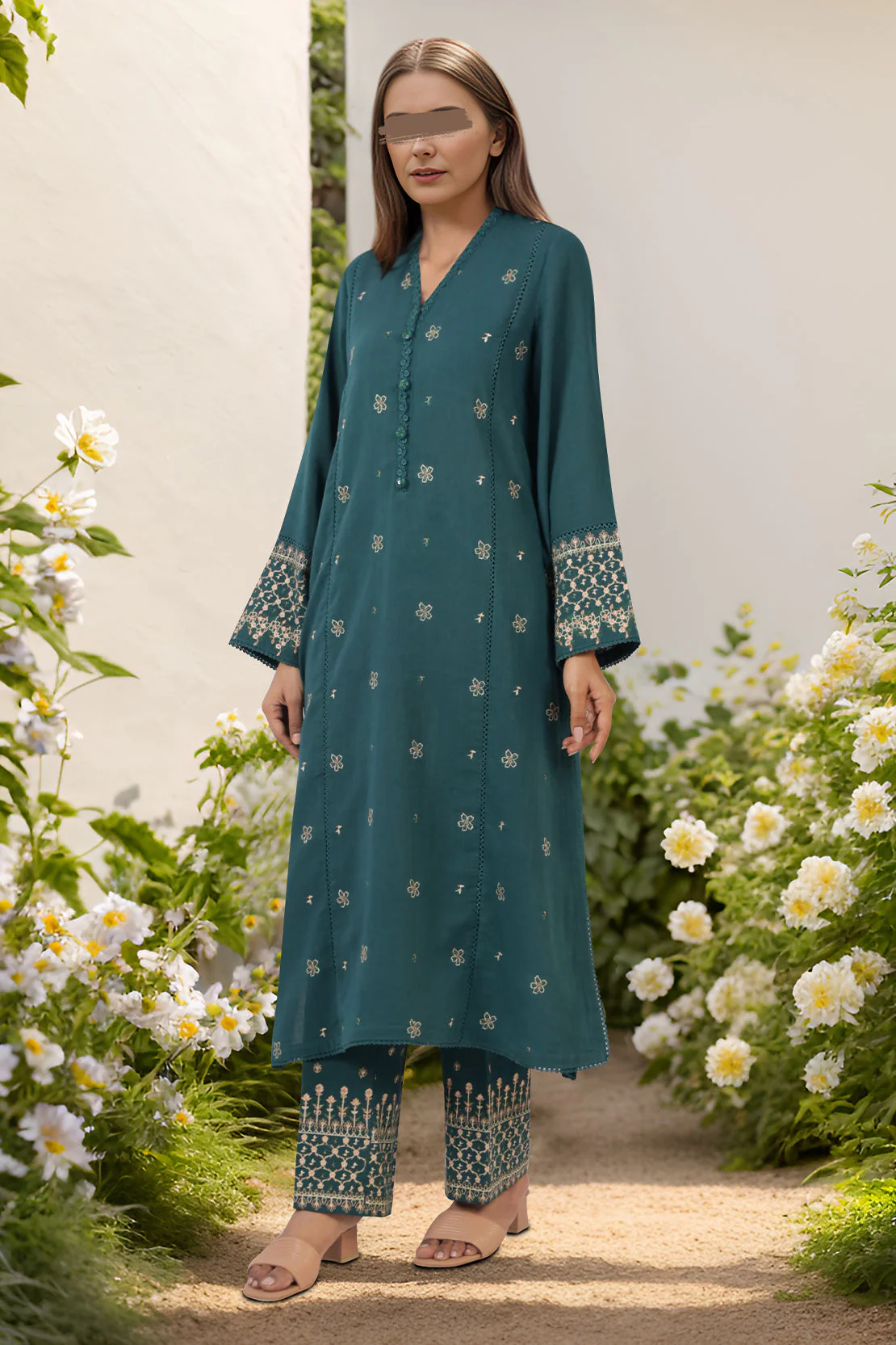 Unstitched Embroidered khaddar 2 piece Shirt Trouser - Image 3