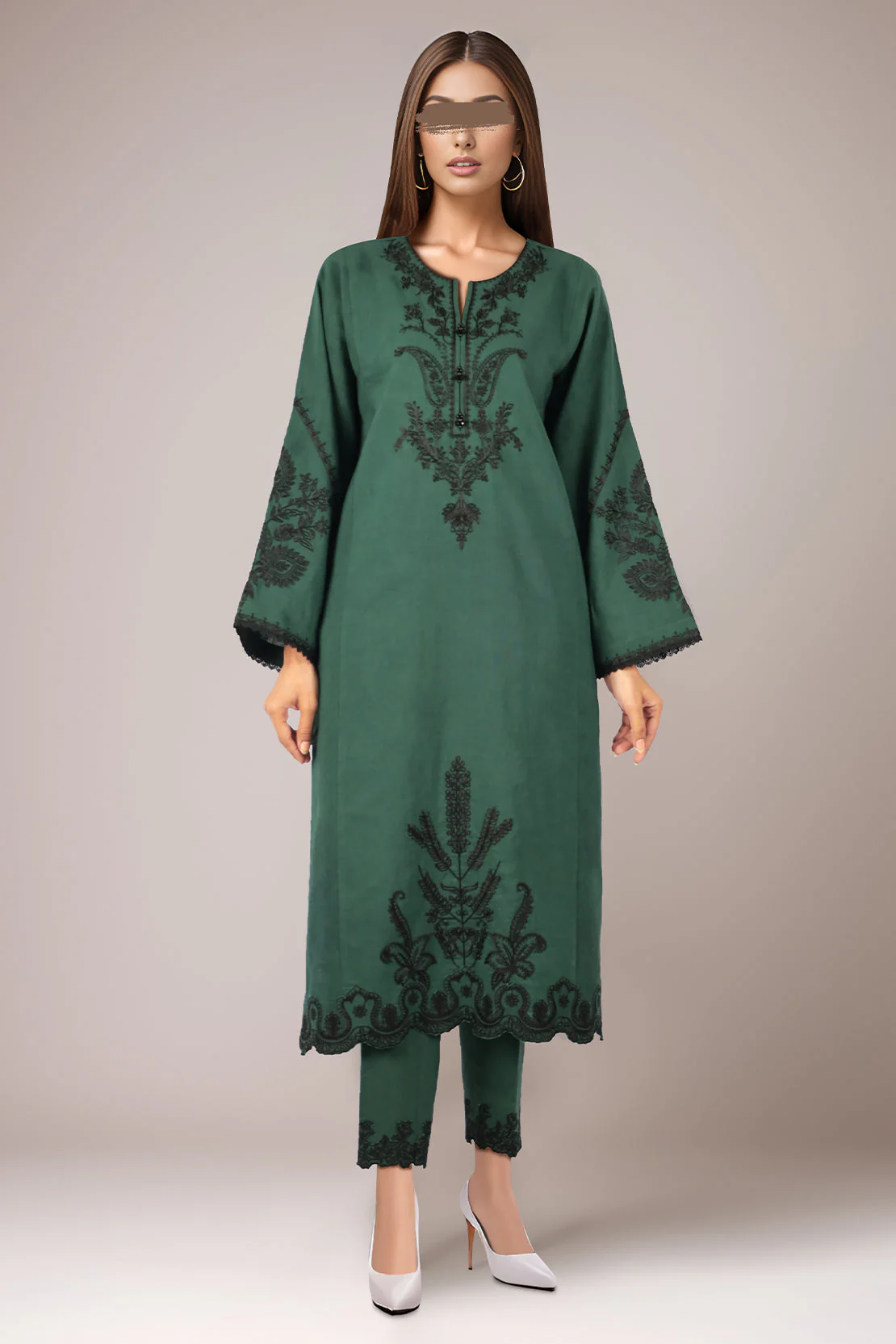 Unstitched Embroidered khaddar 2 piece Shirt Trouser - Image 2