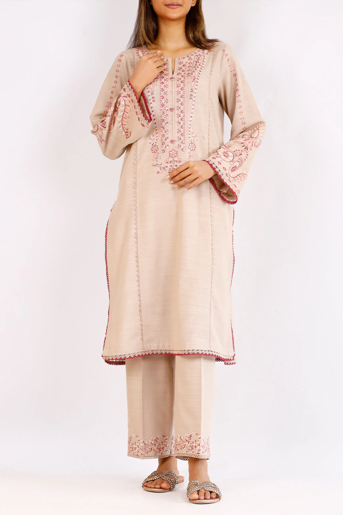 Unstitched Embroidered khaddar 2 piece Shirt Trouser