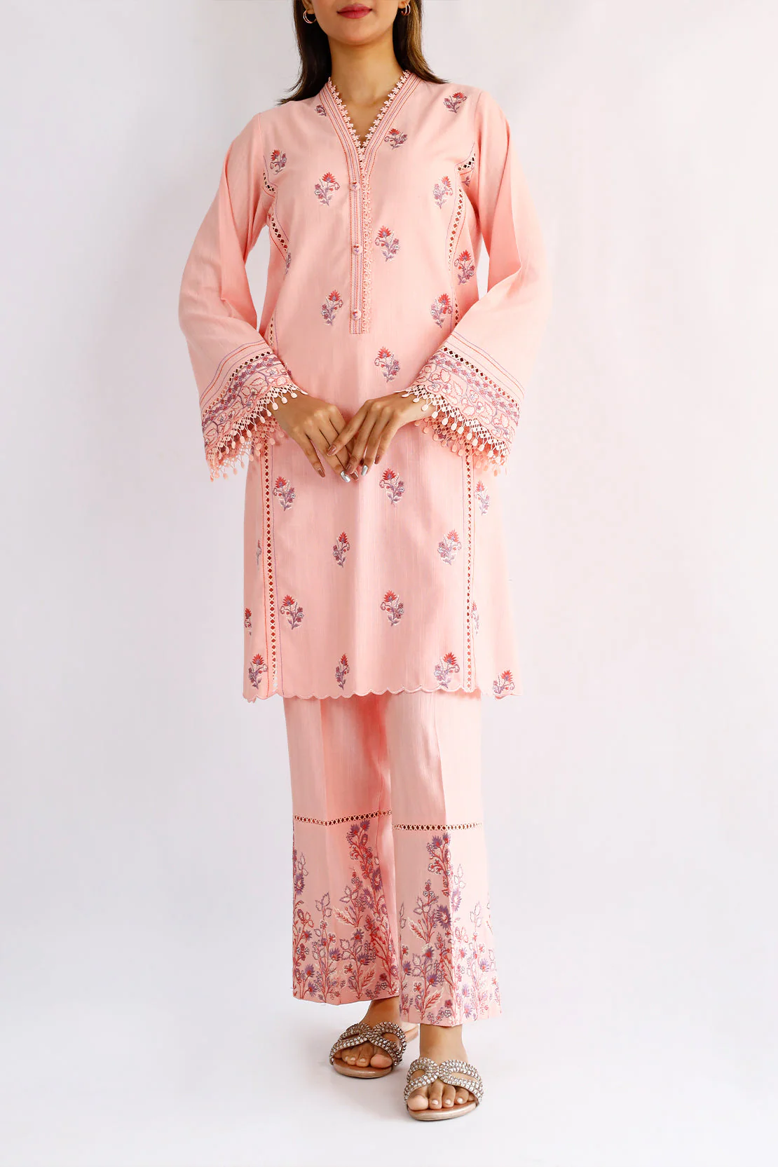 Unstitched Embroidered khaddar 2 piece Shirt Trouser