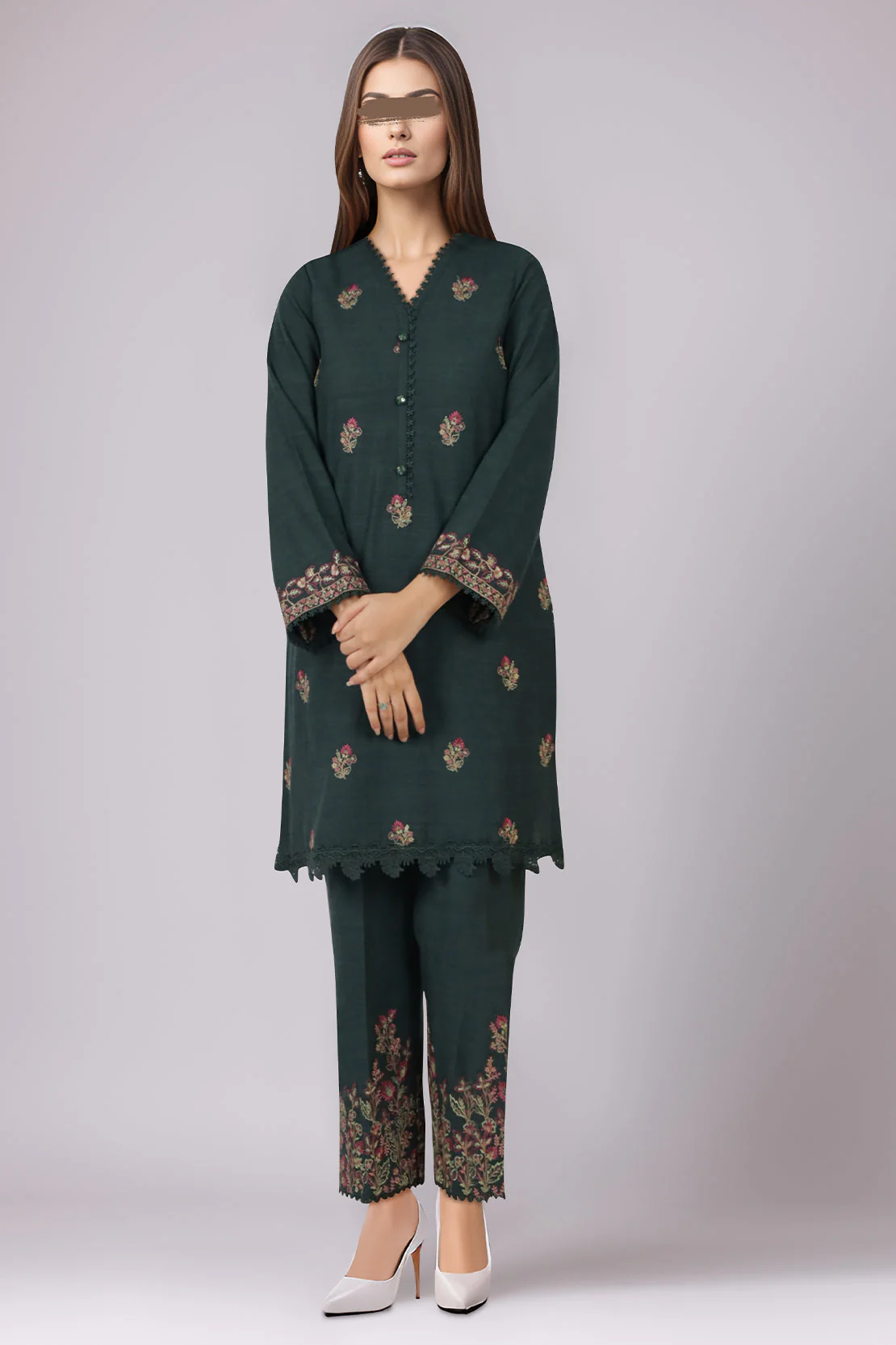 Unstitched Embroidered khaddar 2 piece Shirt Trouser