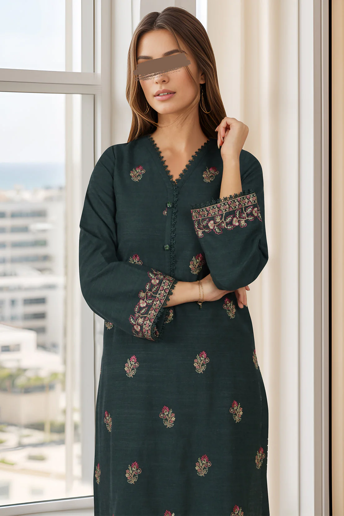 Unstitched Embroidered khaddar 2 piece Shirt Trouser - Image 2