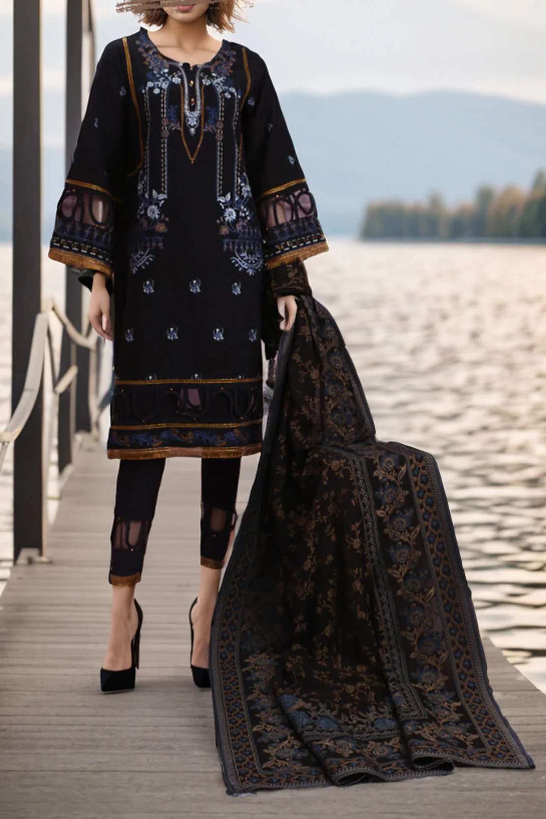 Unstitched Embroidered Khaddar 2 Piece (Shirt/Trouser)
