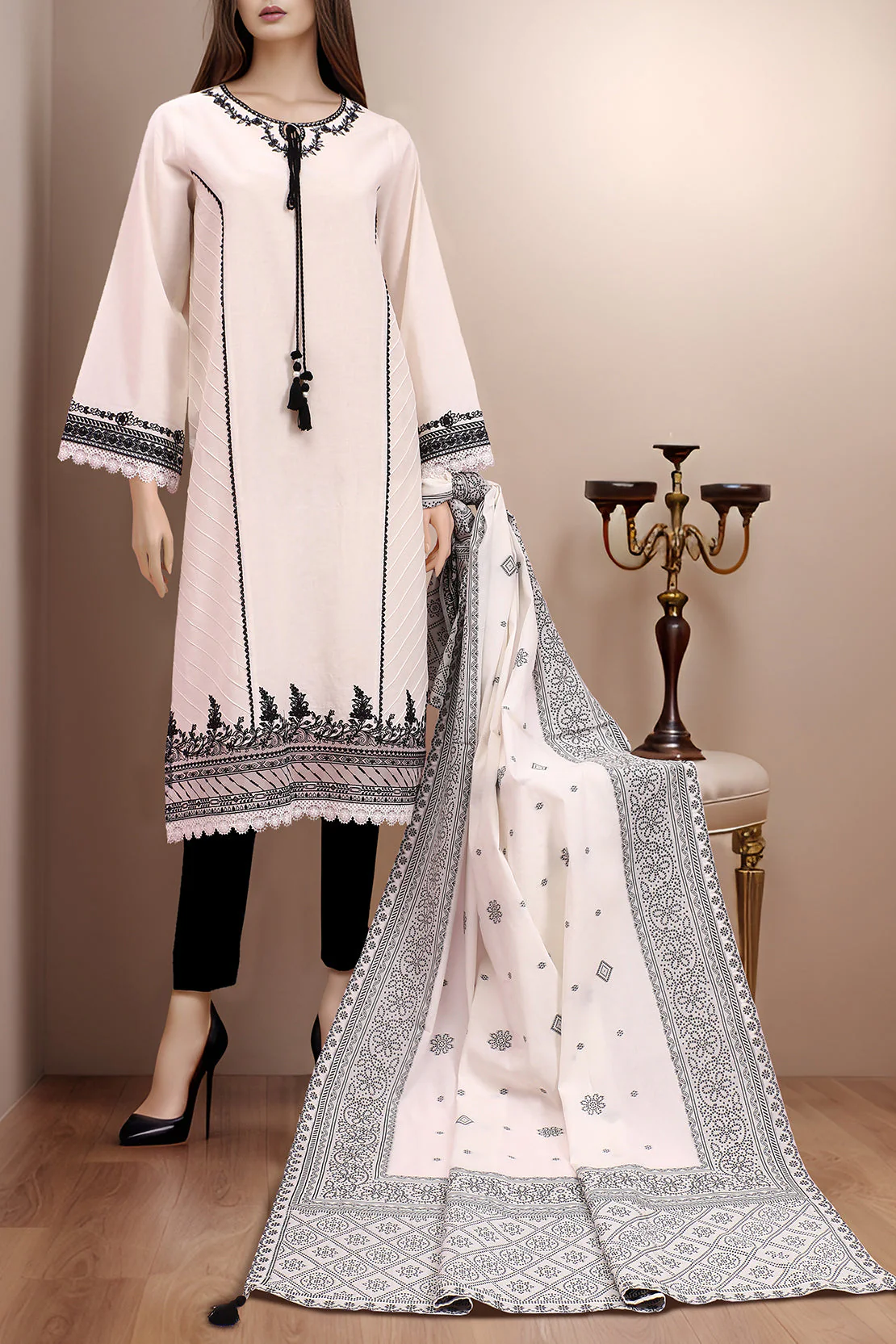 Unstitched Embroidered Khaddar 3 Piece - Image 2