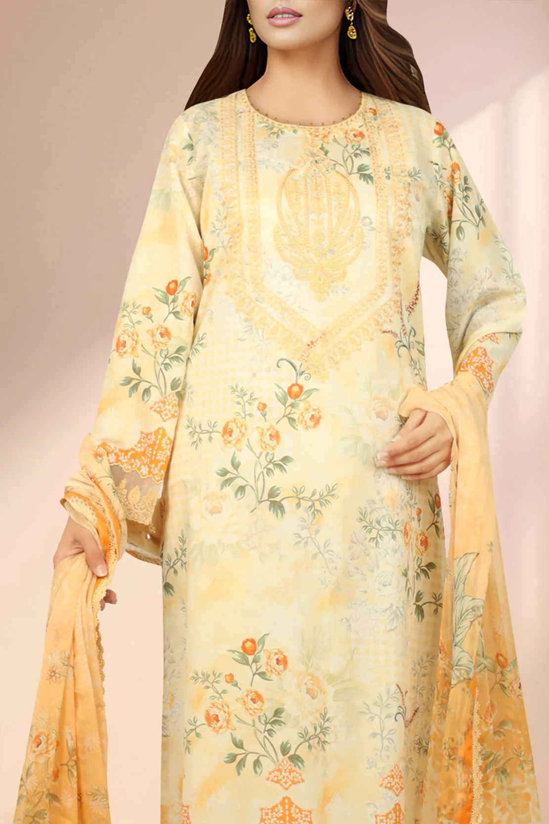 Unstitched Embroidered Lawn 2 Piece (Shirt/Dupatta)