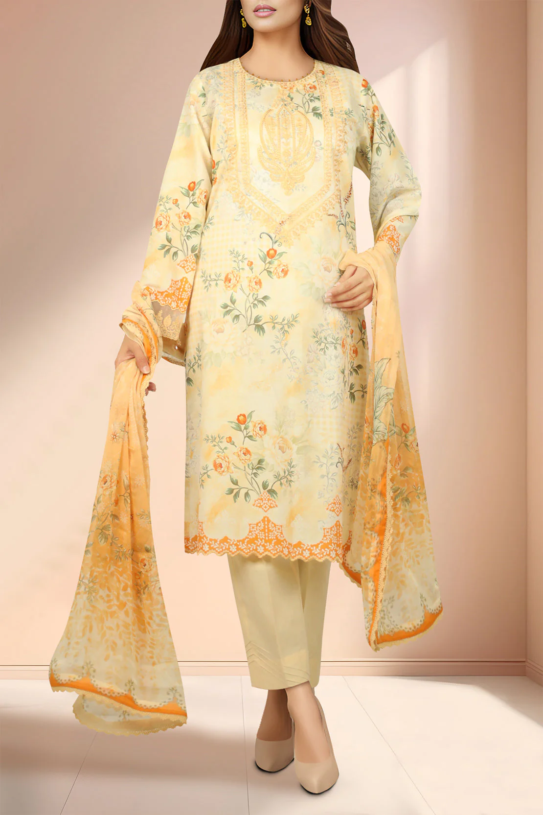 Unstitched Embroidered Lawn 2 Piece (Shirt/Dupatta) - Image 2