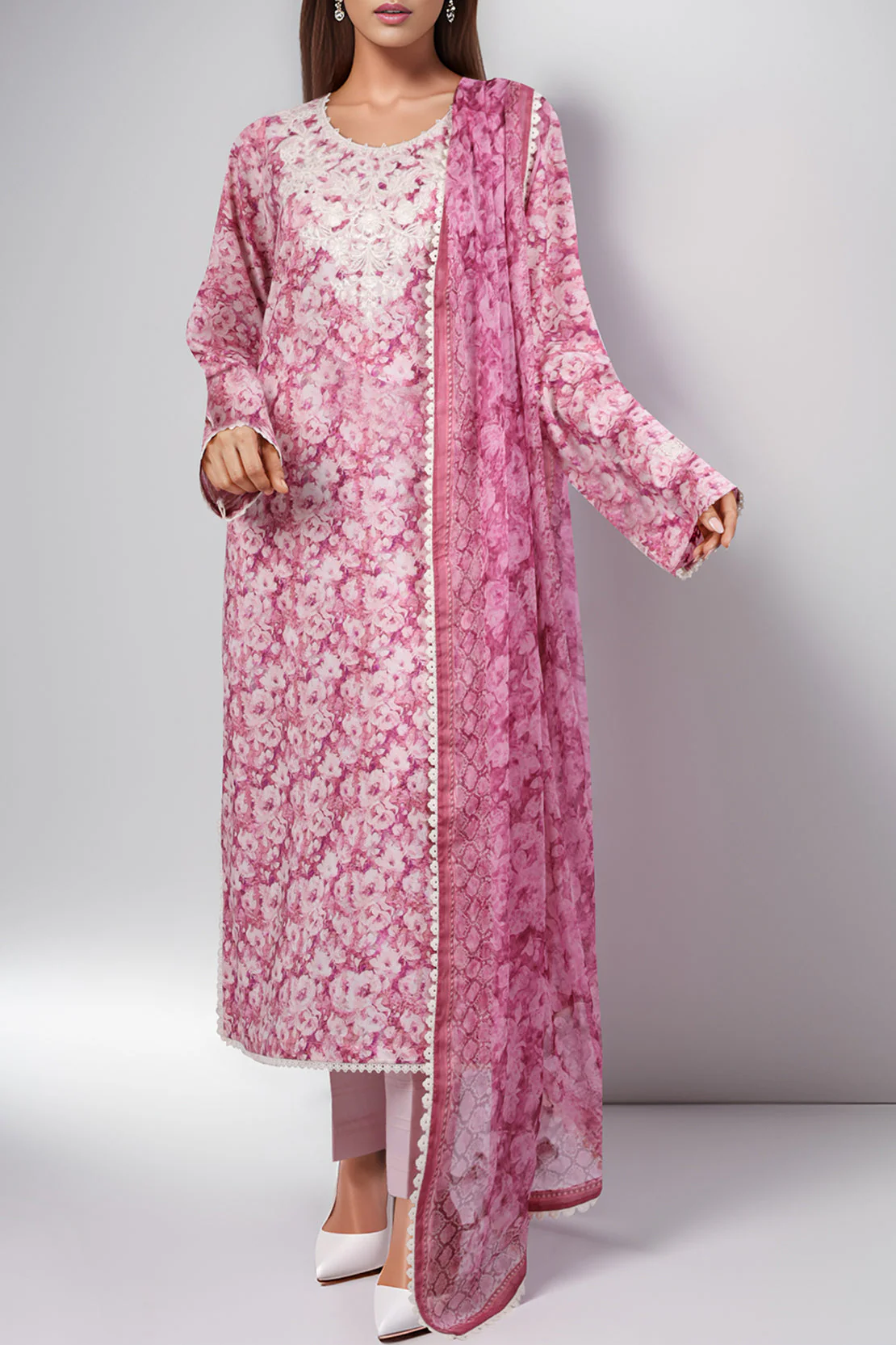 Unstitched Embroidered Lawn 2 Piece (Shirt/Dupatta)